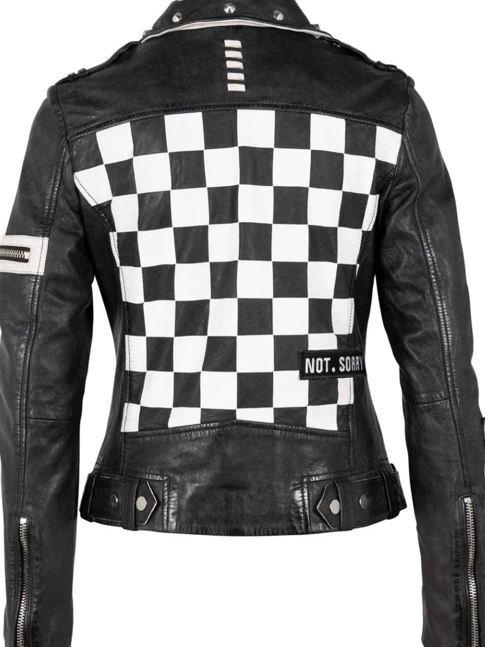 Womens Black Studded Leather Moto Jacket with Belt Mauritius Caru
